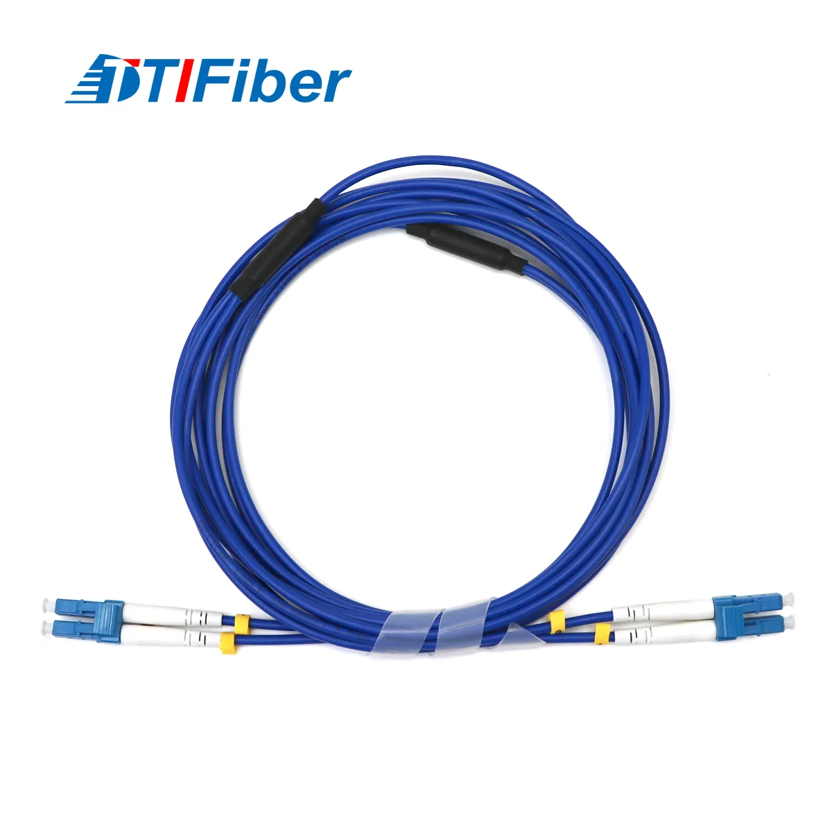Armored fiber patch cord connector detail showing steel protection