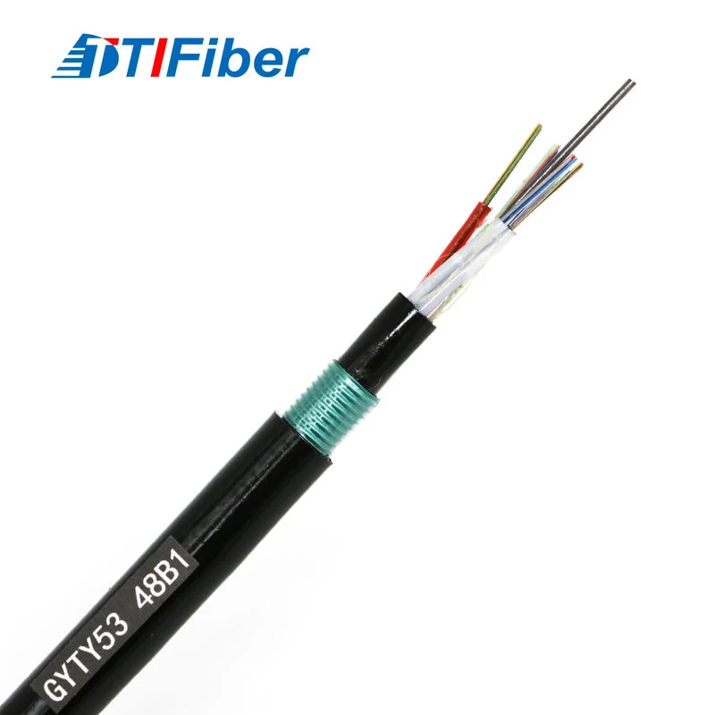 GYTY53 light-armored fiber optic cable cross-section showing steel tape and glass yarn