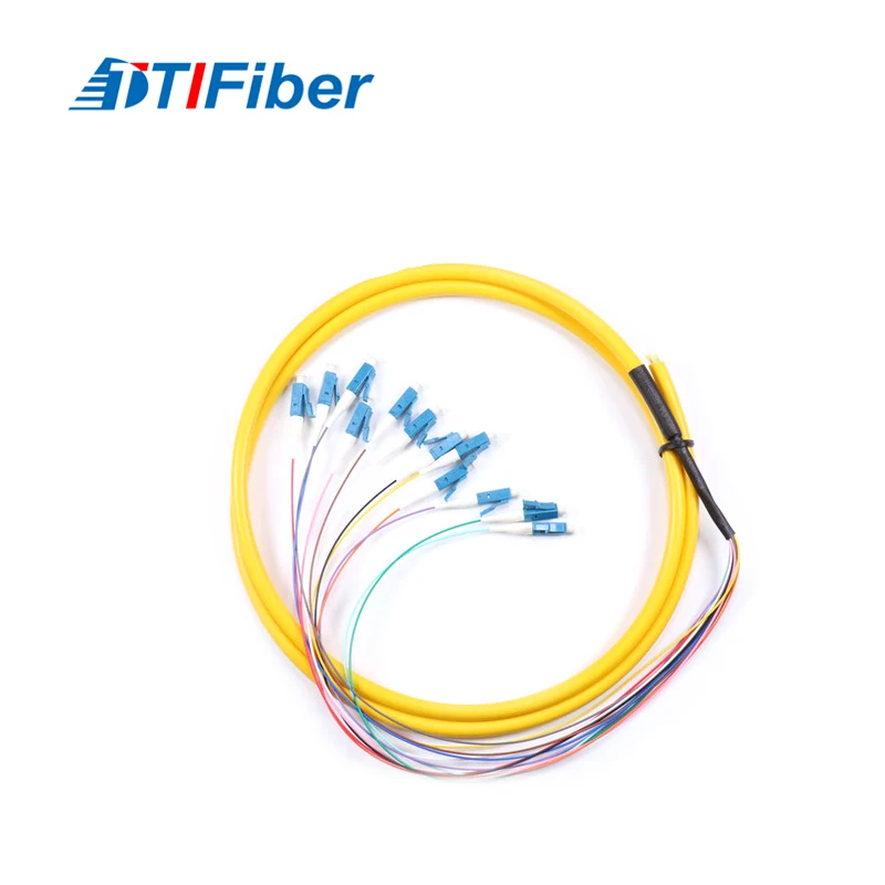 OM3 multimode pigtail showing aqua-colored 0.9mm tight buffer cable