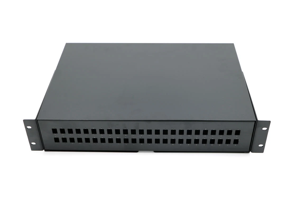 Terminal box with splitter open showing PLC module and output ports