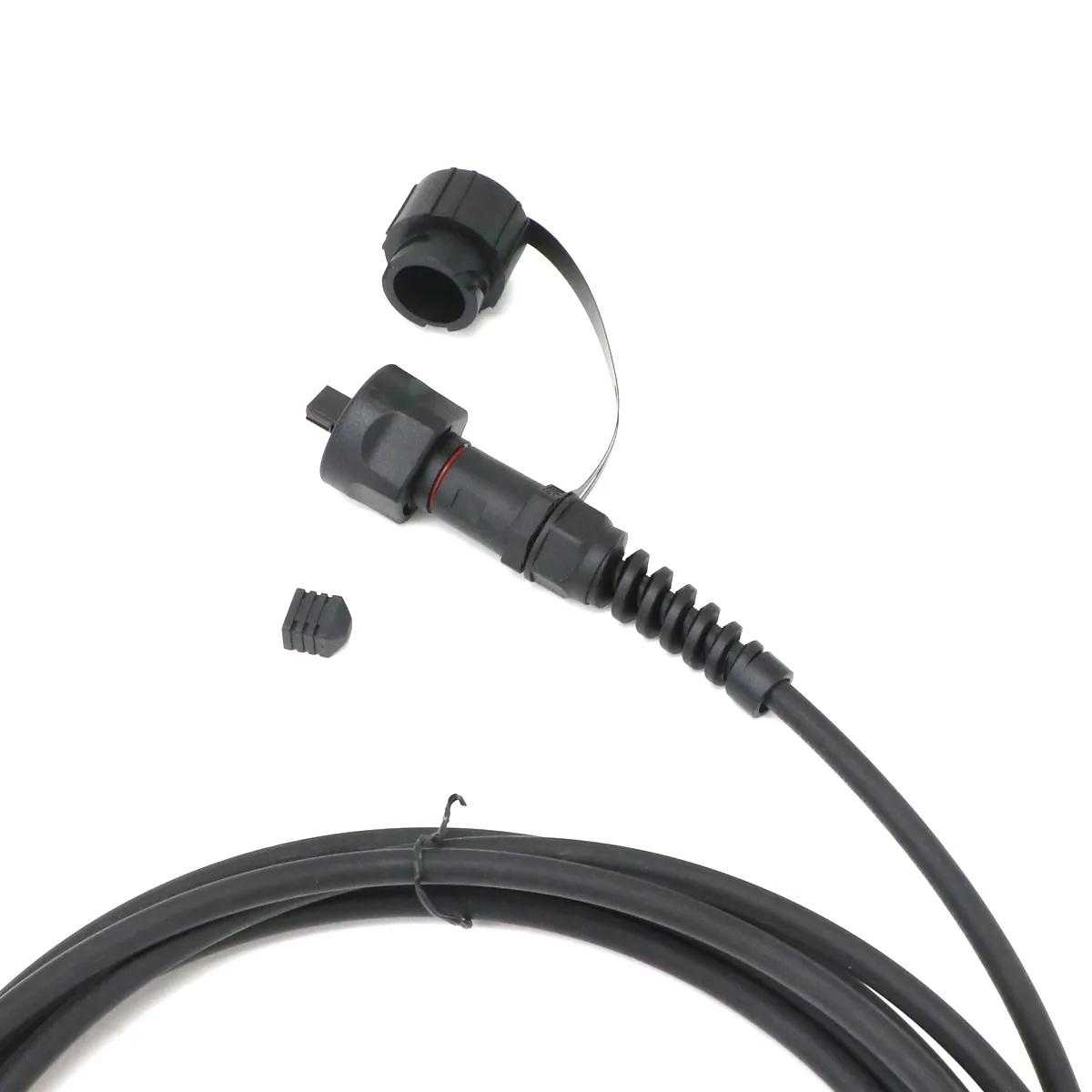 Waterproof fiber patch cord sealed connector detail